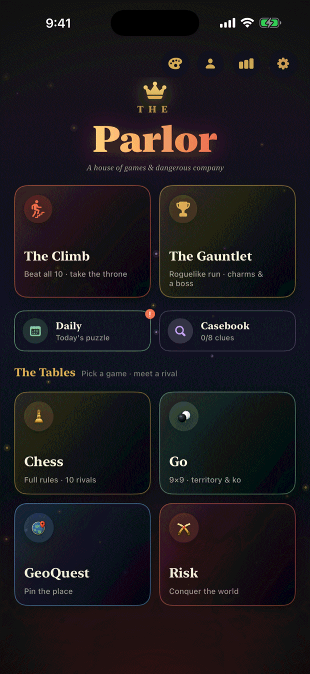 The Parlor hub menu