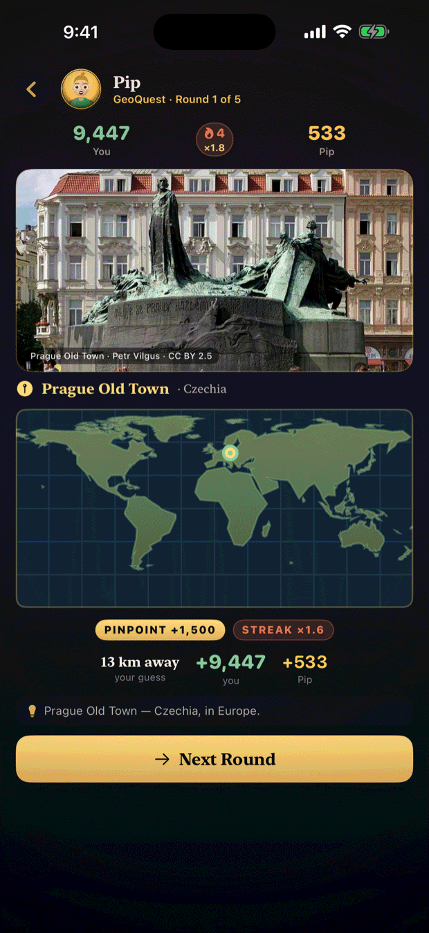 GeoQuest place-guessing