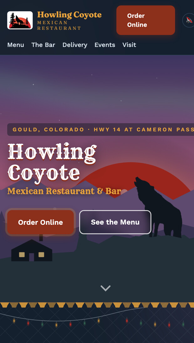The Howling Coyote site on a phone