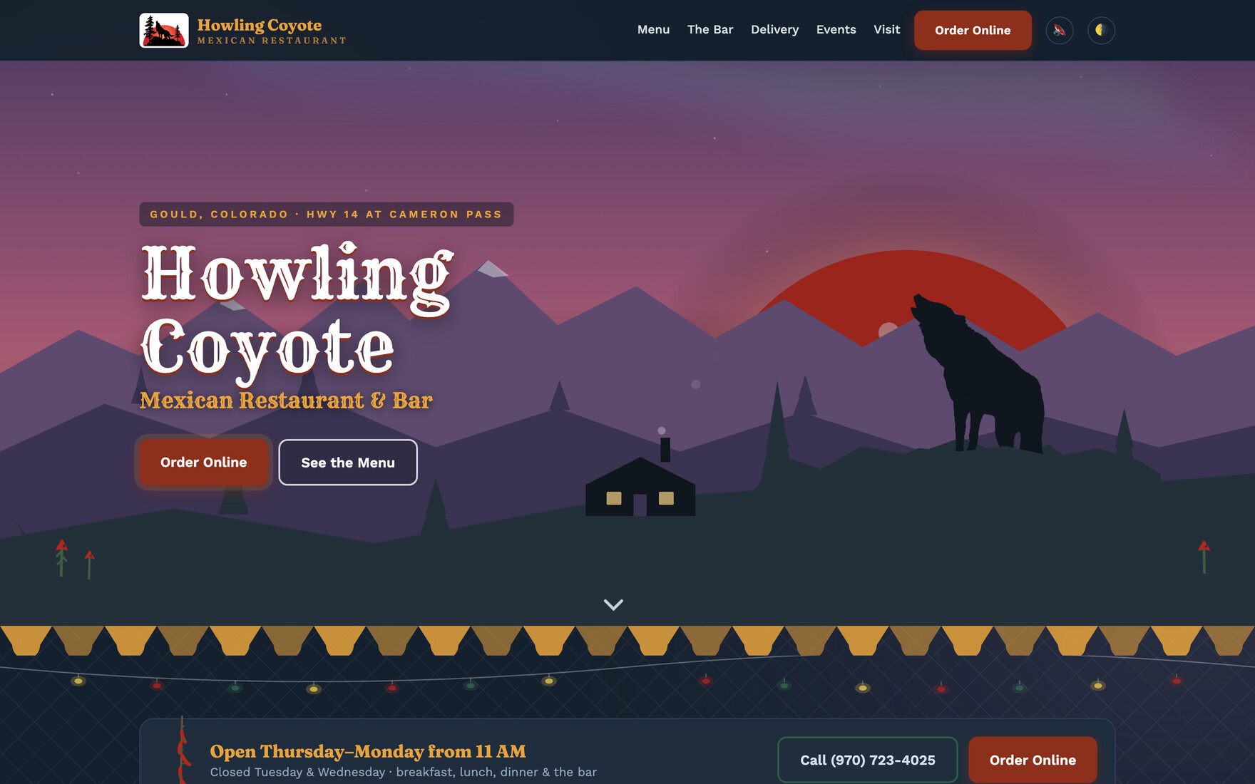 Howling Coyote restaurant website and offline-first ordering system